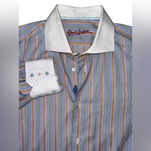 Robert Graham Embroidered Flip Cuff Long Sleeve Button Up Shirt Mens Size L
